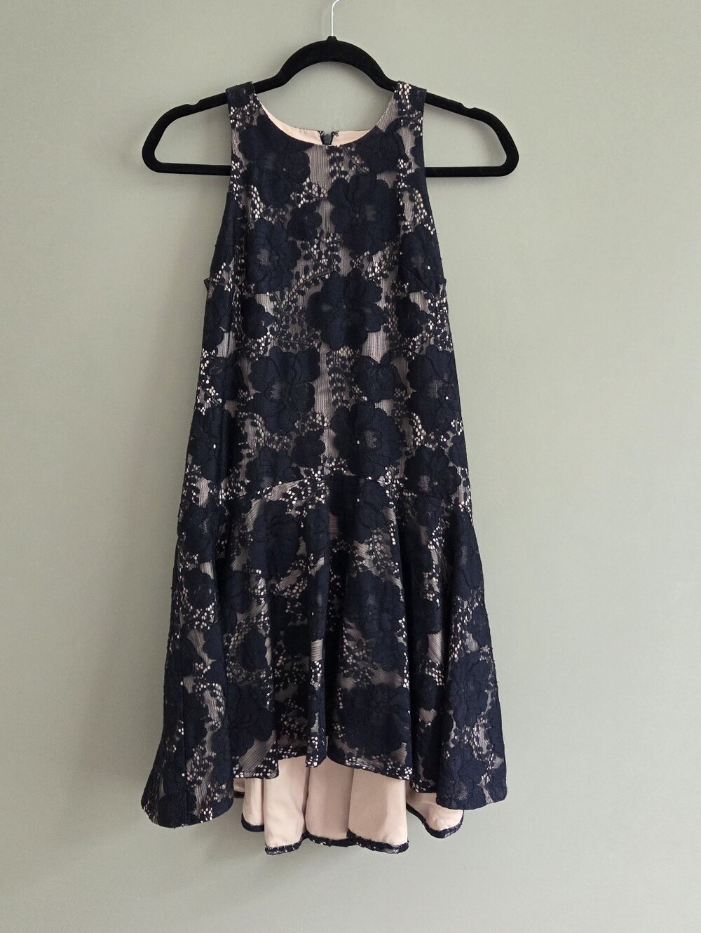 Eliza J Sleeveless Petite FloralLace Drop Waist Mini Dress Dark Navy Size 2P - Picture 2 of 7